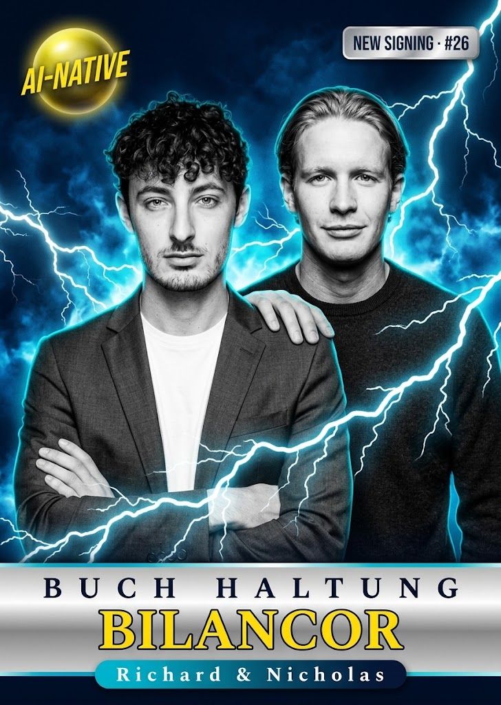 Trading Card Bilancor mit den Gründern