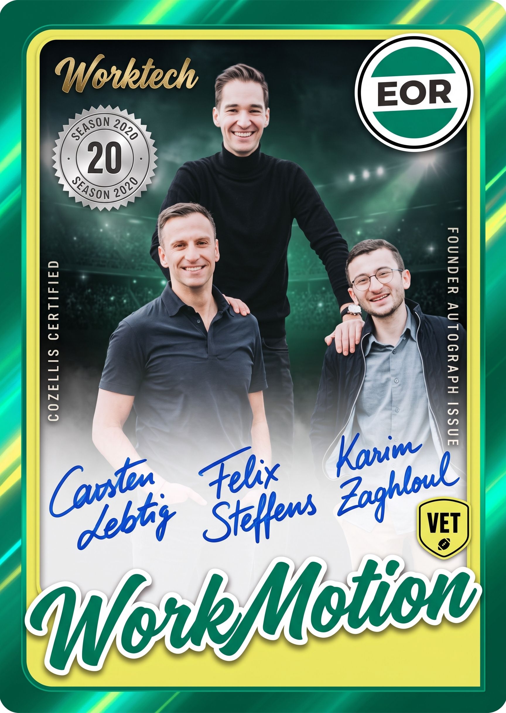 Trading Card WorkMotion mit den Gründern